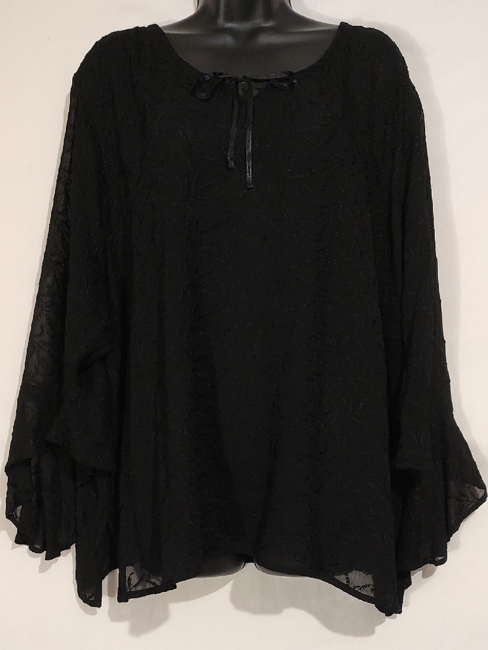 Black Sheer Women's Textured Peasant Blouse - Elegant Flowy Top